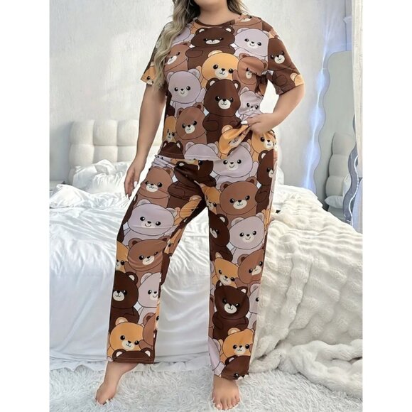 Women's Cozy Teddy Bear Pajama Set - Soft Polyester & Elastane - Picture 1 of 5